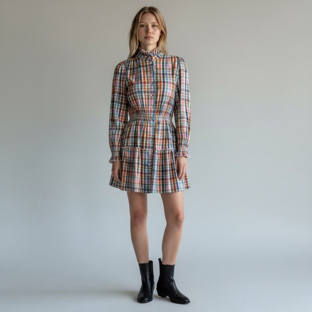 Hunter Bell Joplin Dress Multi Gingham Prairie Boho Western Festival NEW Size XL